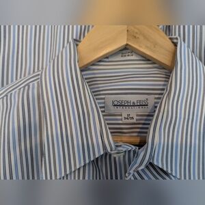 Joseph & Feiss Blue and White Striped Dress Shirt, Size 17 and 34-35